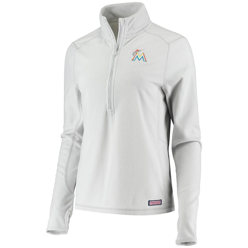 Women's Vineyard Vines Gray Miami Marlins Performance Grid Half-Zip Pullover Top