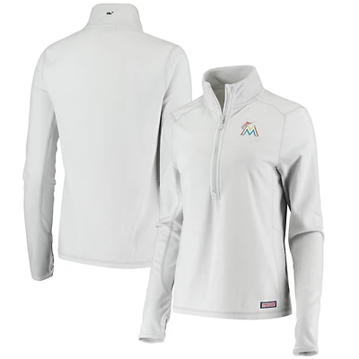 Women's Vineyard Vines Gray Miami Marlins Performance Grid Half-Zip Pullover Top