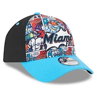 Youth New Era Black/Blue Miami Marlins 2025 MLB Diamond Hero Edition A-Frame 9FORTY Adjustable Hat