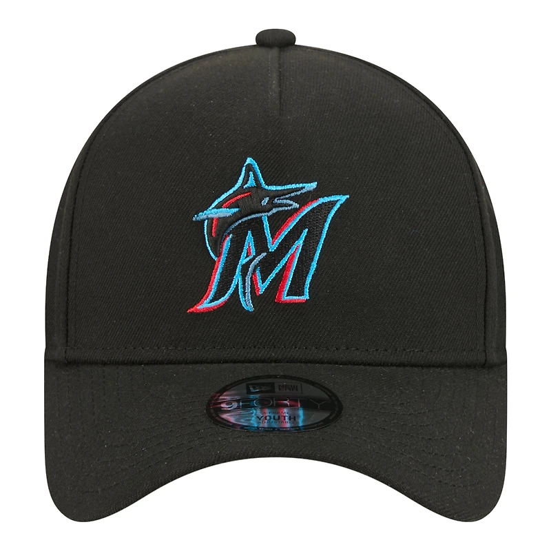 Youth New Era Black Miami Marlins 9FORTY A-Frame Adjustable Hat