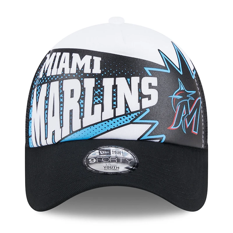 Casquette réglable noire Miami Marlins Boom 9FORTY pour jeune New Era