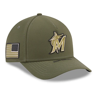 Youth New Era Olive Miami Marlins 2026 Armed Forces Day 9FORTY M-Crown Adjustable Hat