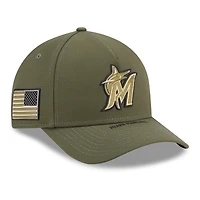 Youth New Era Olive Miami Marlins 2026 Armed Forces Day 9FORTY M-Crown Adjustable Hat