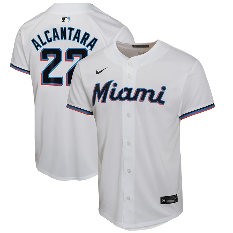 Maillot de joueur à domicile Nike Sandy Alcantara blanc des Miami Marlins pour jeunes