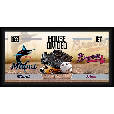 Collage de baseball encadré 10" x 20" représentant le match Miami Marlins contre Atlanta Braves.