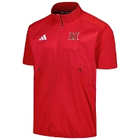 Veste adidas rouge Miami University RedHawks Sideline AEROREADY Raglan à manches courtes et quart de zip pour hommes