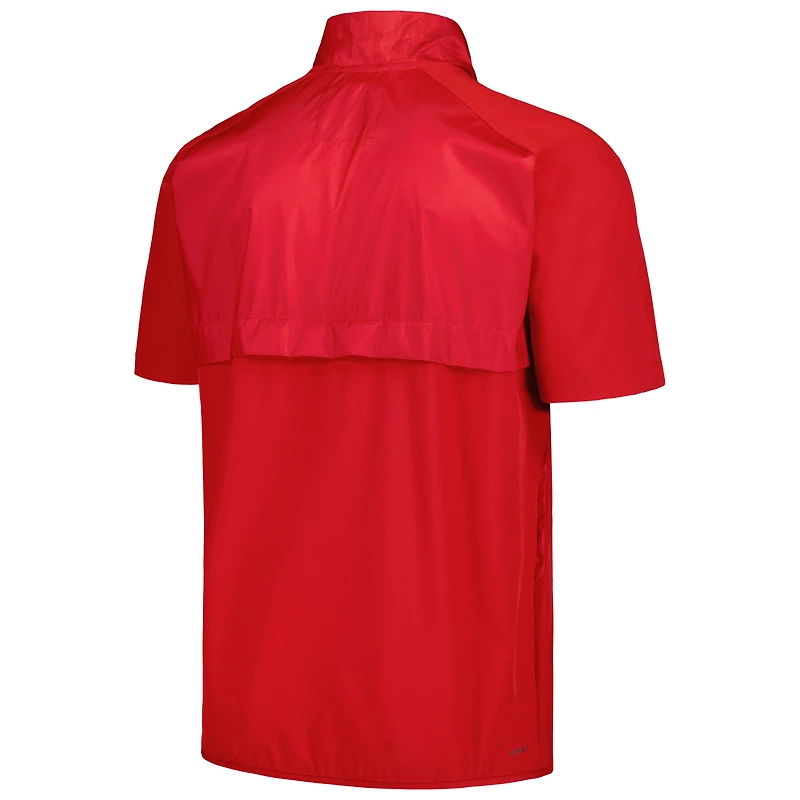 Veste adidas rouge Miami University RedHawks Sideline AEROREADY Raglan à manches courtes et quart de zip pour hommes