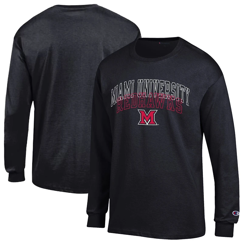 Men's Champion  Black Miami University RedHawks Team Long-Sleeve T-Shirt