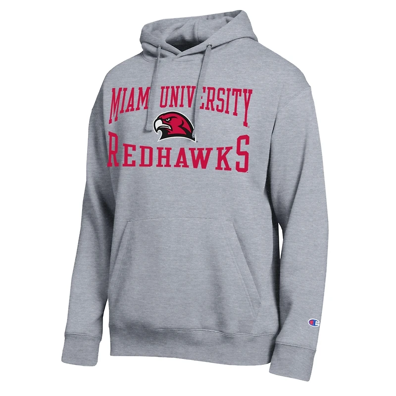 Sweat à capuche Champion Heather Gray pour homme, équipe des RedHawks de l'Université Miami