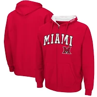 Colosseum Red Miami University RedHawks Arch & Logo 3.0 Sweat à capuche entièrement zippé pour hommes