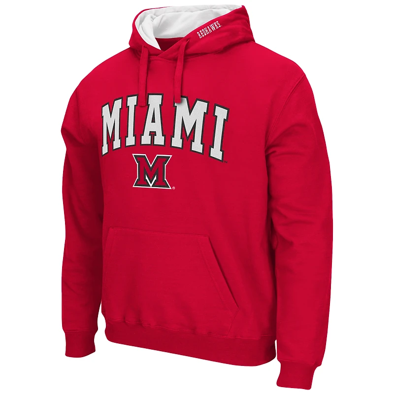 Chandail à capuchon Colosseum Red Miami University RedHawks Arch et logo pour hommes