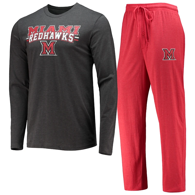 Ensemble de nuit pour homme Concepts Sport rouge/anthracite chiné, haut à manches longues et pantalon l'équipe RedHawks l'Université Miami