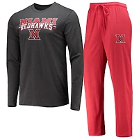 Ensemble de nuit pour homme Concepts Sport rouge/anthracite chiné, haut à manches longues et pantalon l'équipe RedHawks l'Université Miami