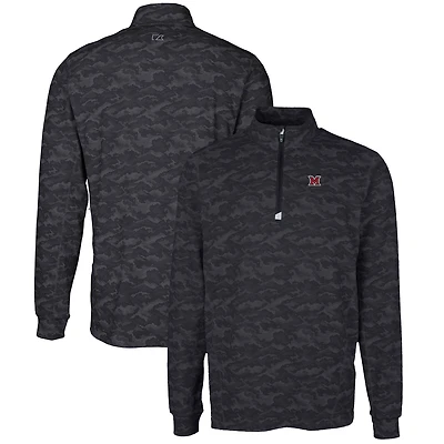 Pull-over extensible à imprimé camouflage Traverse pour homme, noir, avec fermeture éclair quart de tour, des RedHawks l'Université Miami, couleur grande et taille, Cutter & Buck