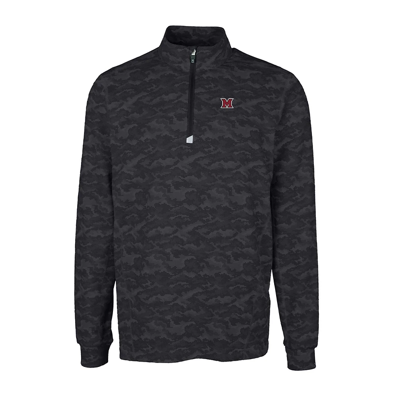 Pull-over extensible à fermeture éclair quart de tour pour homme, noir, imprimé camouflage Traverse, des RedHawks l'Université Miami, Cutter & Buck