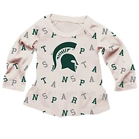 Girls Infant Wes & Willy Oatmeal Michigan State Spartans Ruffle Raglan Long Sleeve T-Shirt Leggings Set