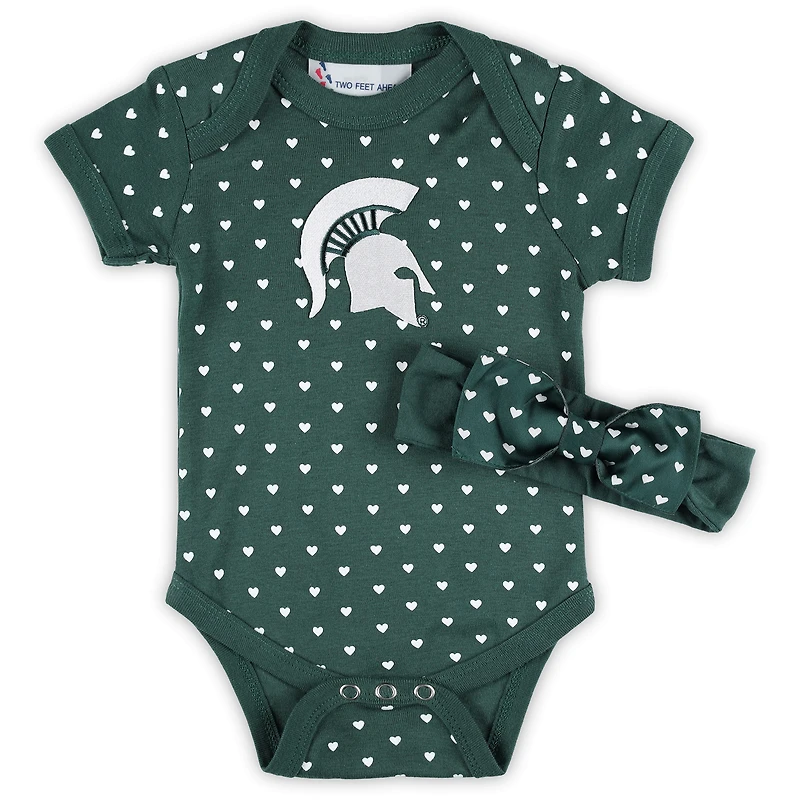 Ensemble body et bandeau vert Michigan State Spartans Hearts pour nouveau-nés nourrissons Two Feet Ahead