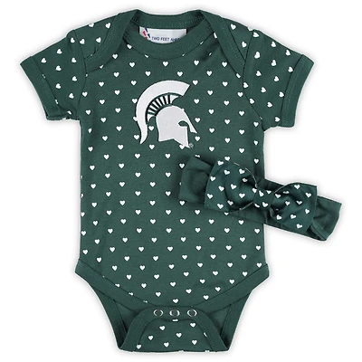 Ensemble body et bandeau vert Michigan State Spartans Hearts pour nouveau-nés nourrissons Two Feet Ahead