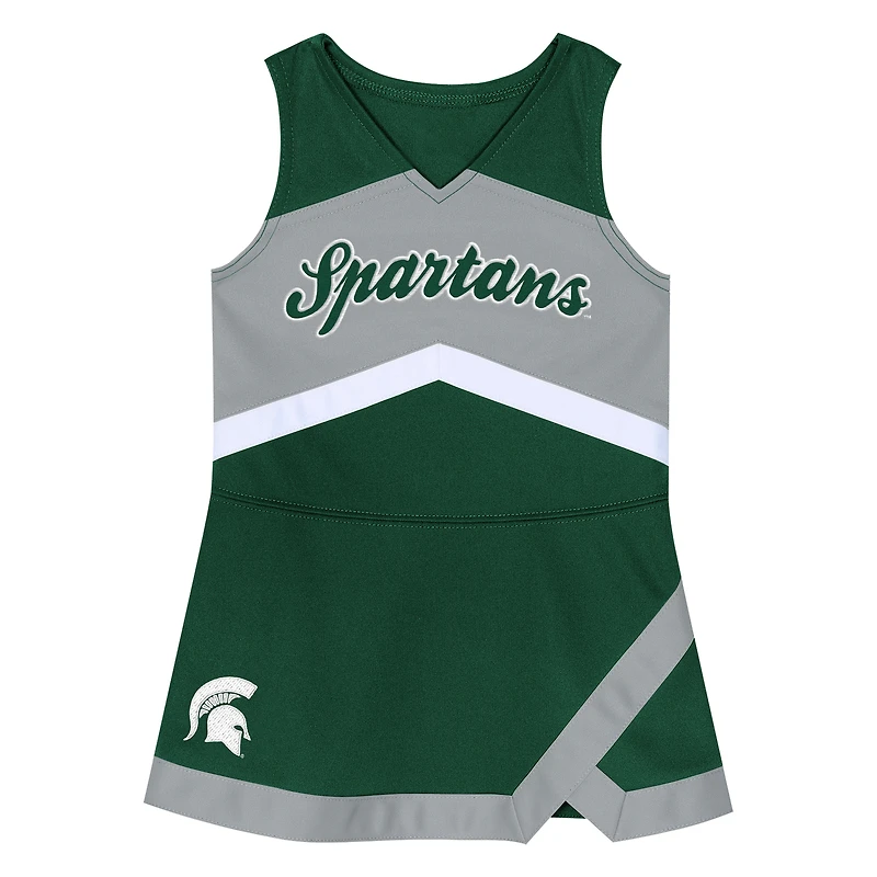 Girls Preschool Outerstuff Green Michigan State Spartans Two-Piece Cheer Captain Jumper Dress & Bloomers Set