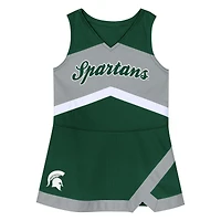 Girls Preschool Outerstuff Green Michigan State Spartans Two-Piece Cheer Captain Jumper Dress & Bloomers Set