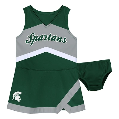 Girls Preschool Outerstuff Green Michigan State Spartans Two-Piece Cheer Captain Jumper Dress & Bloomers Set