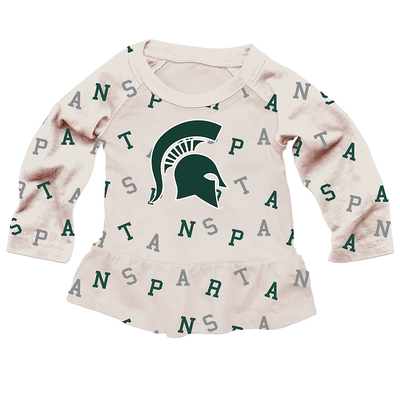Girls Toddler Wes & Willy Oatmeal Michigan State Spartans Ruffle Raglan Long Sleeve T-Shirt Leggings Set