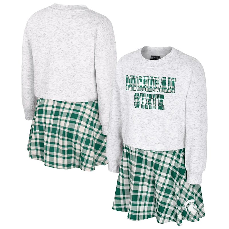 Ensemble jupe et haut à carreaux Marceline blanc pour filles du Colisée des Spartans de l'État Michigan