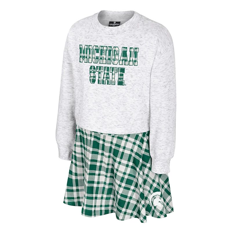 Ensemble jupe et haut à carreaux Marceline blanc pour filles du Colisée des Spartans de l'État Michigan