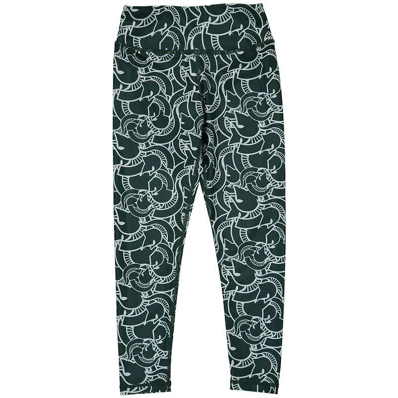 Leggings ZooZatz pour filles, vert/blanc, mascotte empilée des Spartans de l'État du Michigan