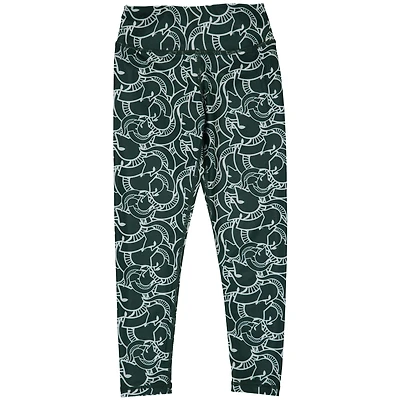 Leggings ZooZatz pour filles, vert/blanc, mascotte empilée des Spartans de l'État du Michigan