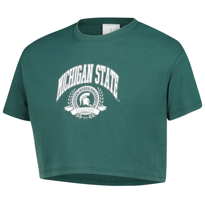 T-shirt court vert ZooZatz pour jeunes filles, Spartans de l'État du Michigan, Laurels, à trois mélanges