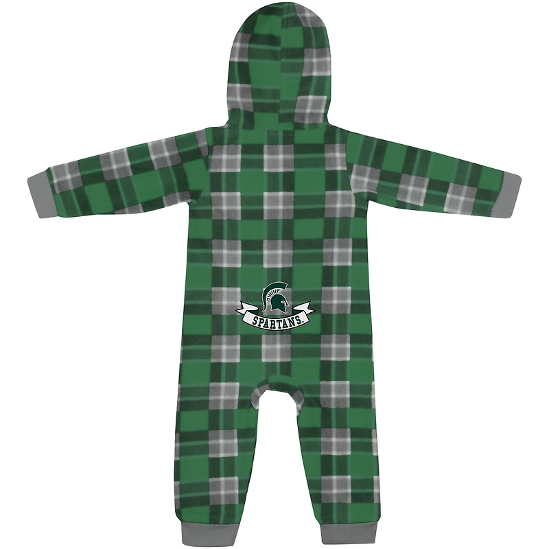 Sweat à capuche carreaux et fermeture éclair complète pour bébé Colosseum vert Michigan State Spartans manches longues