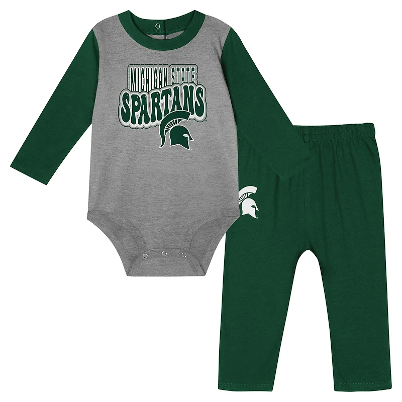 Infant Hunter Green Michigan State Spartans Double Up Long Sleeve Bodysuit & Pant Set