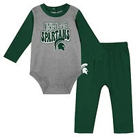 Infant Hunter Green Michigan State Spartans Double Up Long Sleeve Bodysuit & Pant Set