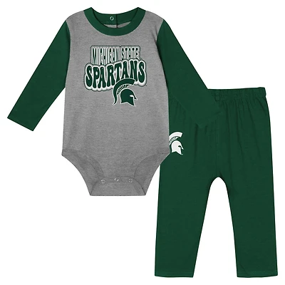Infant Hunter Green Michigan State Spartans Double Up Long Sleeve Bodysuit & Pant Set