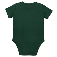 Ensemble de 3 pièces Mitchell & Ness vert/gris chiné pour bébé, comprenant un body, bavoir et des chaussons aux couleurs Spartans l'Université d'État du Michigan.