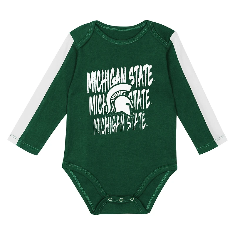 Infant Outerstuff Green/White Michigan State Spartans Double Down Bodysuit and Pants 3-Piece Set