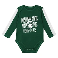 Infant Outerstuff Green/White Michigan State Spartans Double Down Bodysuit and Pants 3-Piece Set