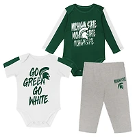 Ensemble 3 pièces pour bébé Outerstuff vert/blanc Michigan State Spartans Double Down Body et pantalon