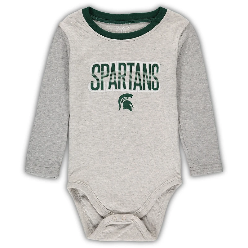 Ensemble body et pantalon à manches longues Wes & Willy gris chiné/vert Michigan State Spartans Jie pour bébé
