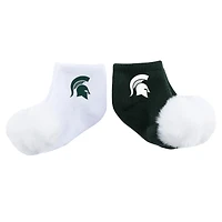 Lot de deux paires de chaussettes à pompon pour bébé ZooZatz Michigan State Spartans