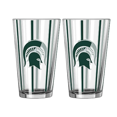 Ensemble de deux verres à bière rayés de 47 cl (16 oz) Logo Brands Michigan State Spartans