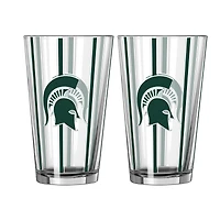 Ensemble de deux verres à bière rayés de 47 cl (16 oz) Logo Brands Michigan State Spartans