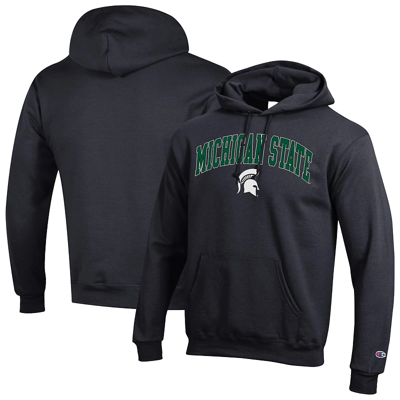 Sweat à capuche noir Champion pour homme avec logo Arch Over des Spartans de l'État du Michigan
