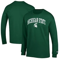 T-shirt à manches longues vert champion pour homme avec logo Arch Over des Spartans de l'État du Michigan