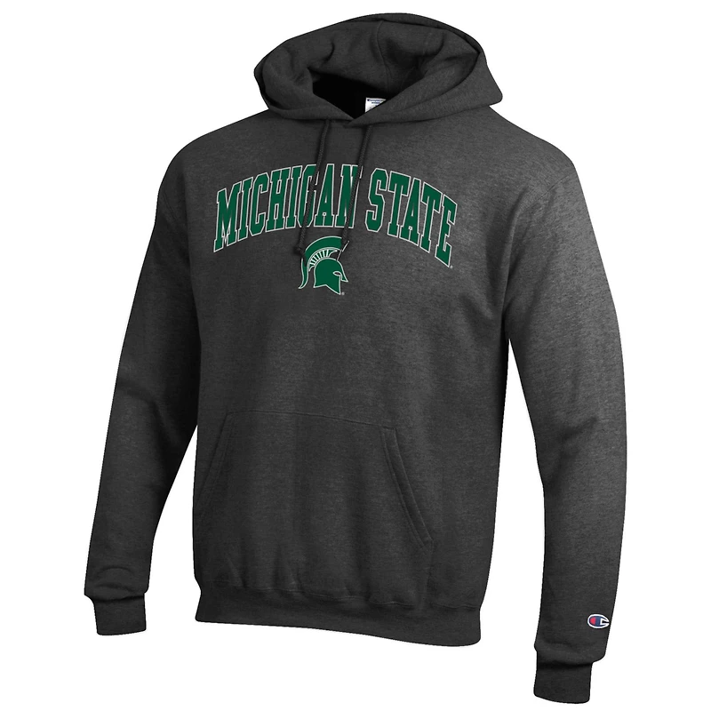 Men's Champion  Heather Charcoal Michigan State Spartans Arch Over Logo Pullover Hoodie