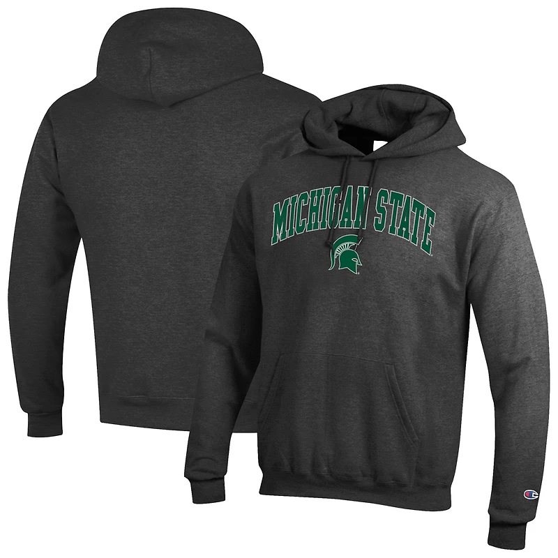 Sweat à capuche logo Arch Over Champion Heather Charcoal Michigan State Spartans pour homme