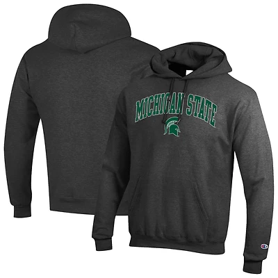Sweat à capuche logo Arch Over Champion Heather Charcoal Michigan State Spartans pour homme