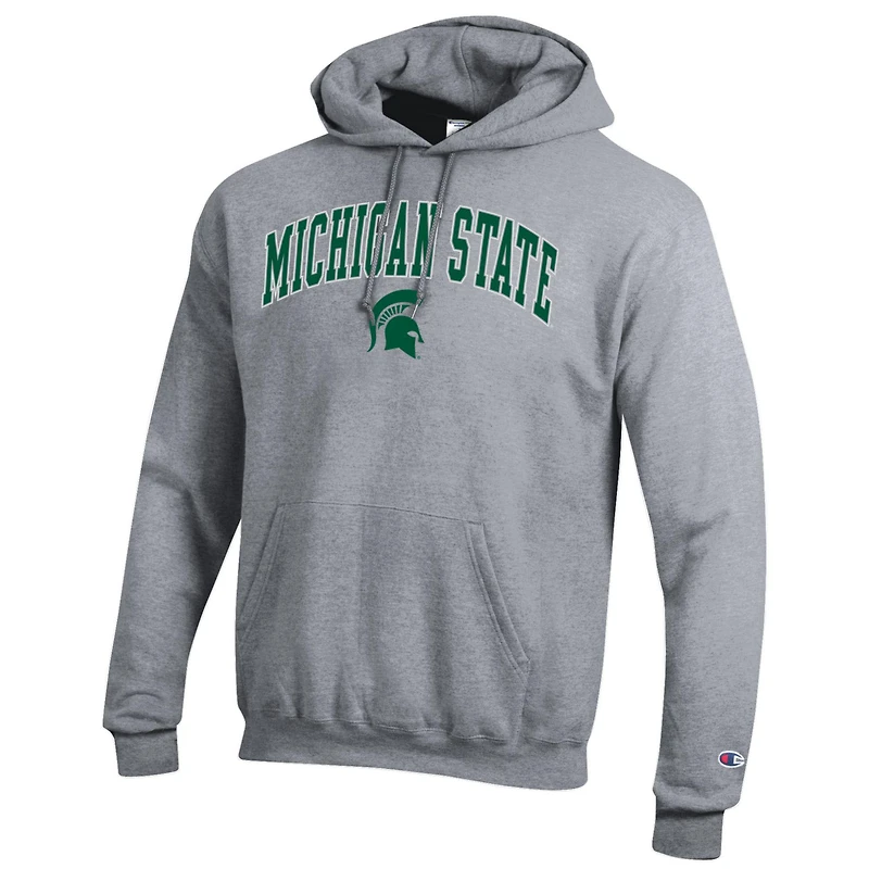 Men's Champion  Heather Gray Michigan State Spartans Arch Over Logo Pullover Hoodie