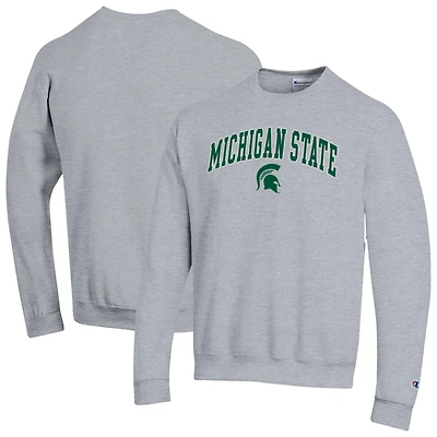 Men's Champion  Heather Gray Michigan State Spartans Arch Over Logo Pullover Sweatshirt